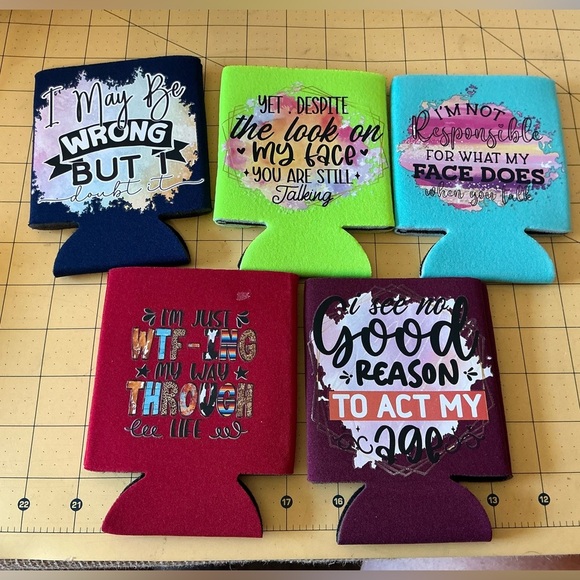 Set of 5 Hand Pressed Drink Coozies, BN! - Picture 1 of 3